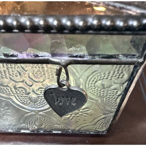 J Devlin Vintage Stained Glass Jewelry Box #408 Trinket Box LOVE Charm with Tag - Picture 11 of 11